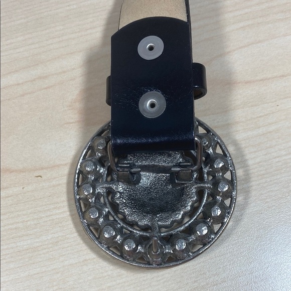 Cache Black Leather Studded Belt with Rhinestone Buckle - Picture 3 of 7